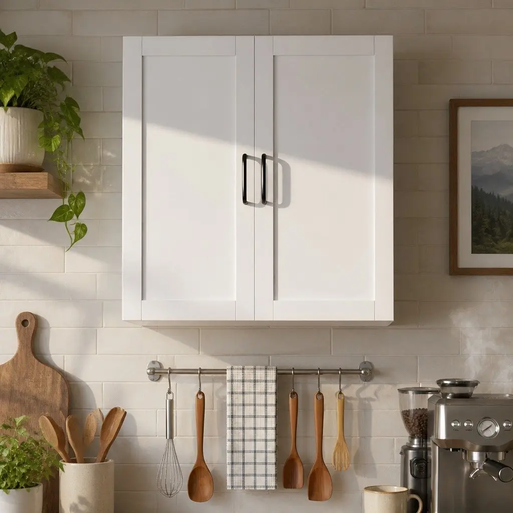 Wall Mounted Kitchen Cabinet White Hanging Cupboard Adjustable Shelves Storage