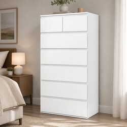 Tall Storage Cabinet 7 Drawer Dresser Bedroom Cupboard Organiser White Tallboy