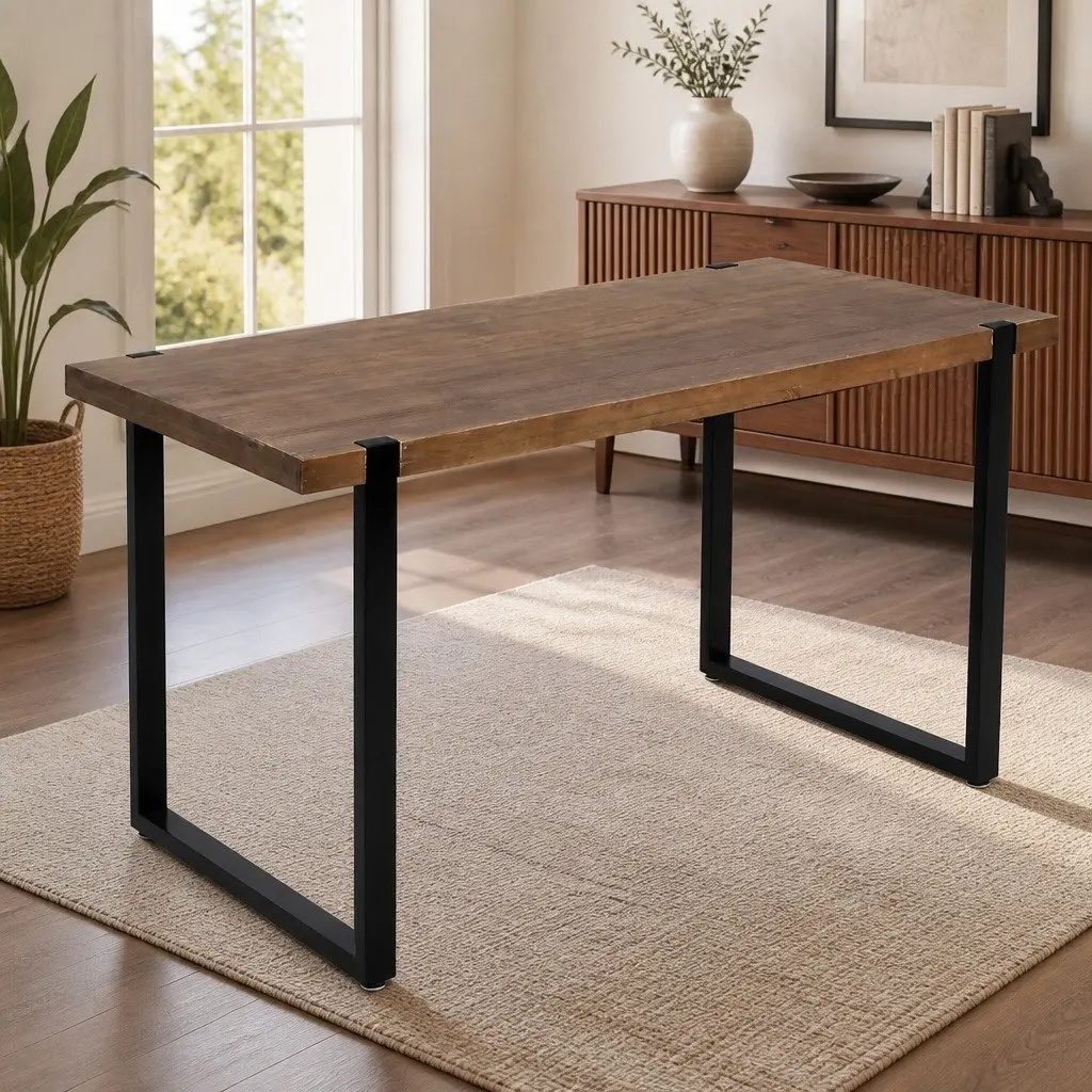 Dining Table Industrial Solid Pine Wood Spacious Brown Kitchen Home Office Desk Sturdy