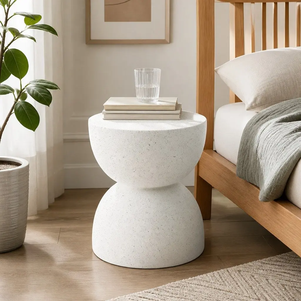Side Table Hourglass Shape Terrazzo Beige 40cm W x 40cm D x 45cm H 150kg Capacity No Assembly