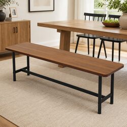 Dining Bench Chair 2-3 Seater 140cm Brown MDF Top Steel Frame Home Furniture