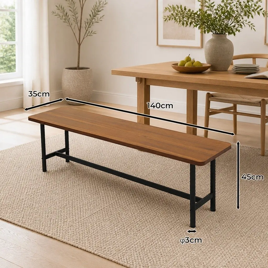 Dining Bench 2-3 Seater 140cm Brown MDF Top Steel Frame