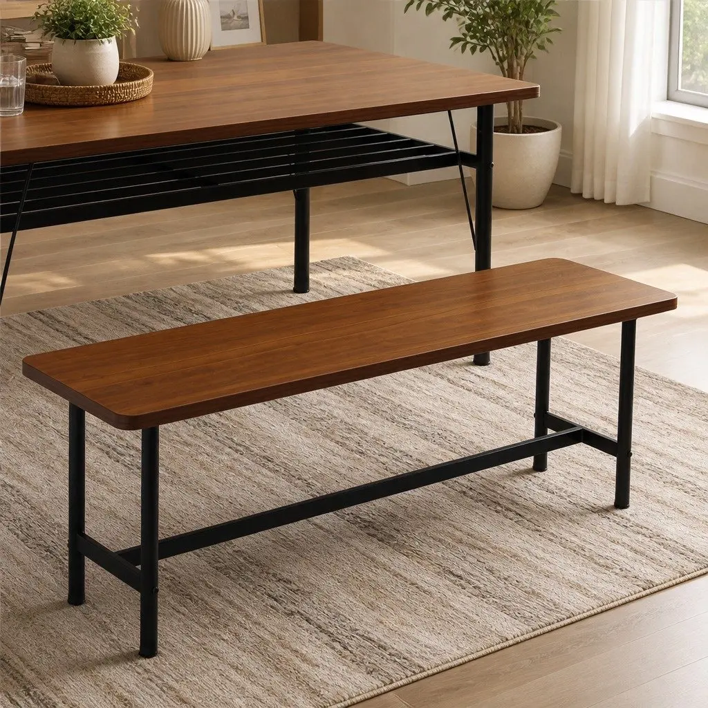 Dining Bench 2-3 Seater 140cm Brown MDF Top Steel Frame