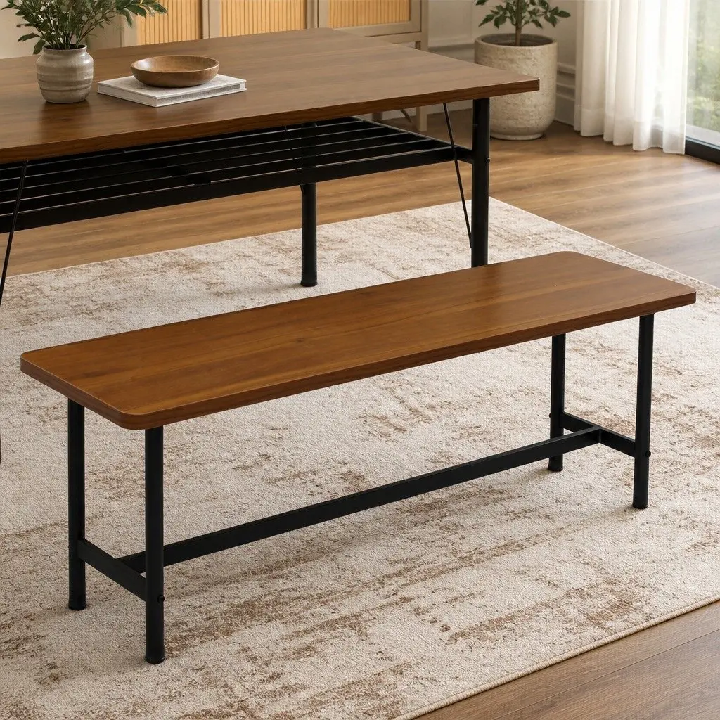 Dining Bench 2-3 Seater 140cm Brown MDF Top Steel Frame