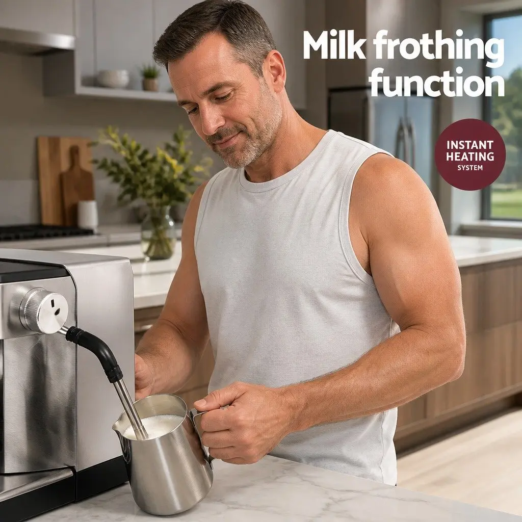 Espresso Coffee Machine 20 Bar Powerful Pressure Instant Heat System Milk Frother Mug Warmer Silver