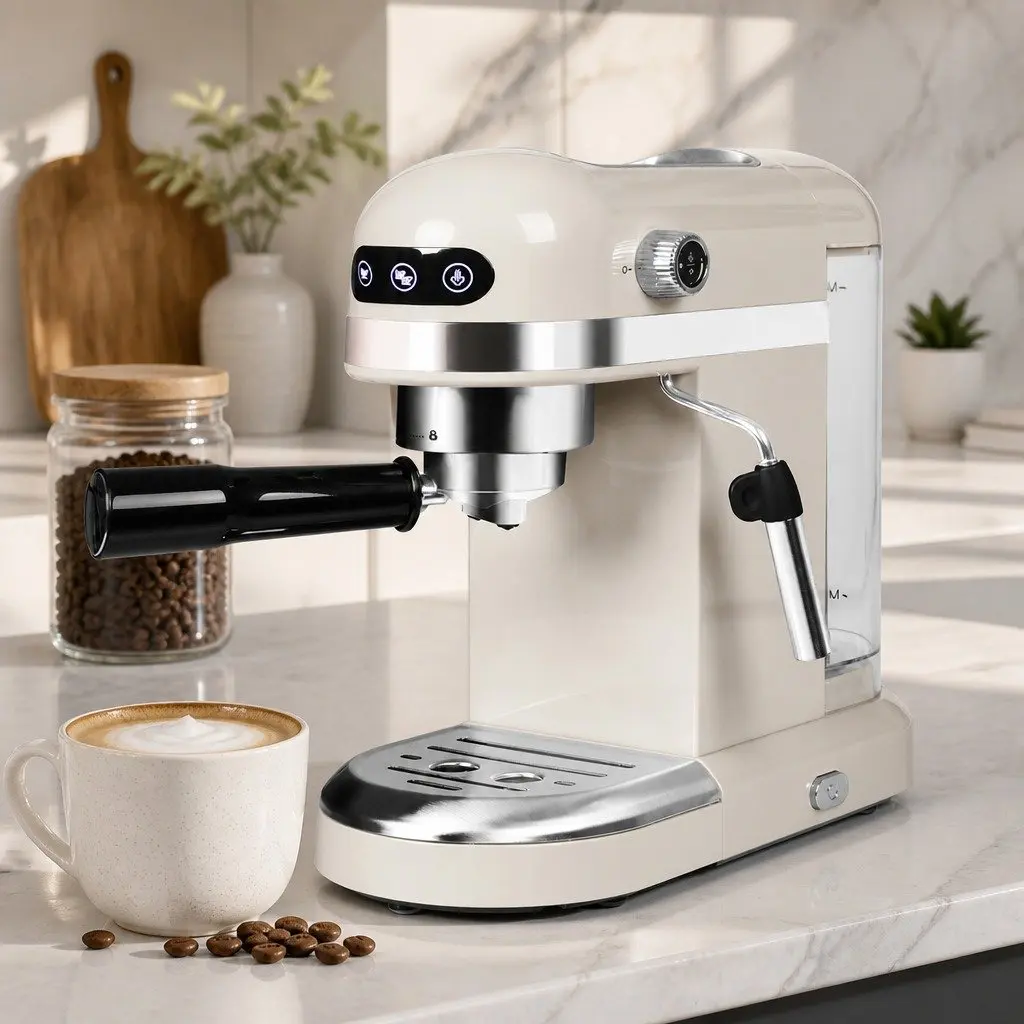 Espresso Coffee Maker Machine Touch Screen Adjustable Steam Wand Stainless Steel Milk White