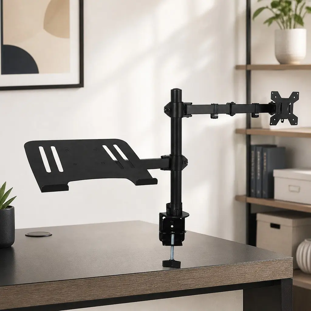 Monitor Stand Arm Desk Mount Dual Arm Adjustable Height Swivel Black