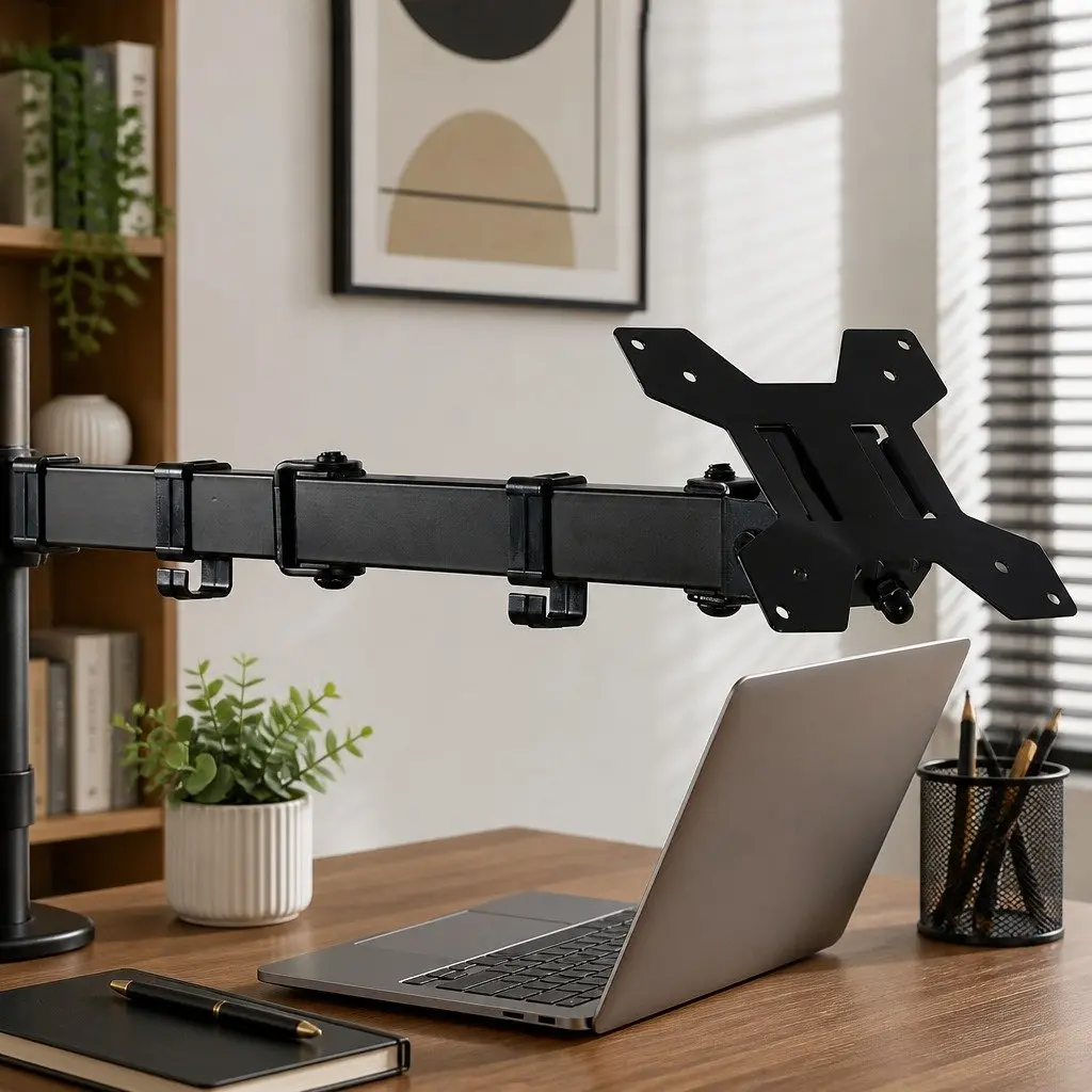 Monitor Stand Arm Desk Mount Dual Arm Adjustable Height Swivel Black