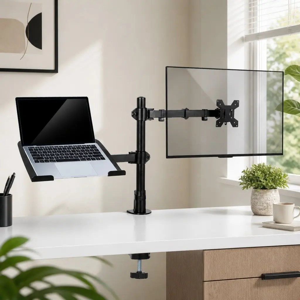 Monitor Stand Arm Desk Mount Dual Arm Adjustable Height Swivel Black