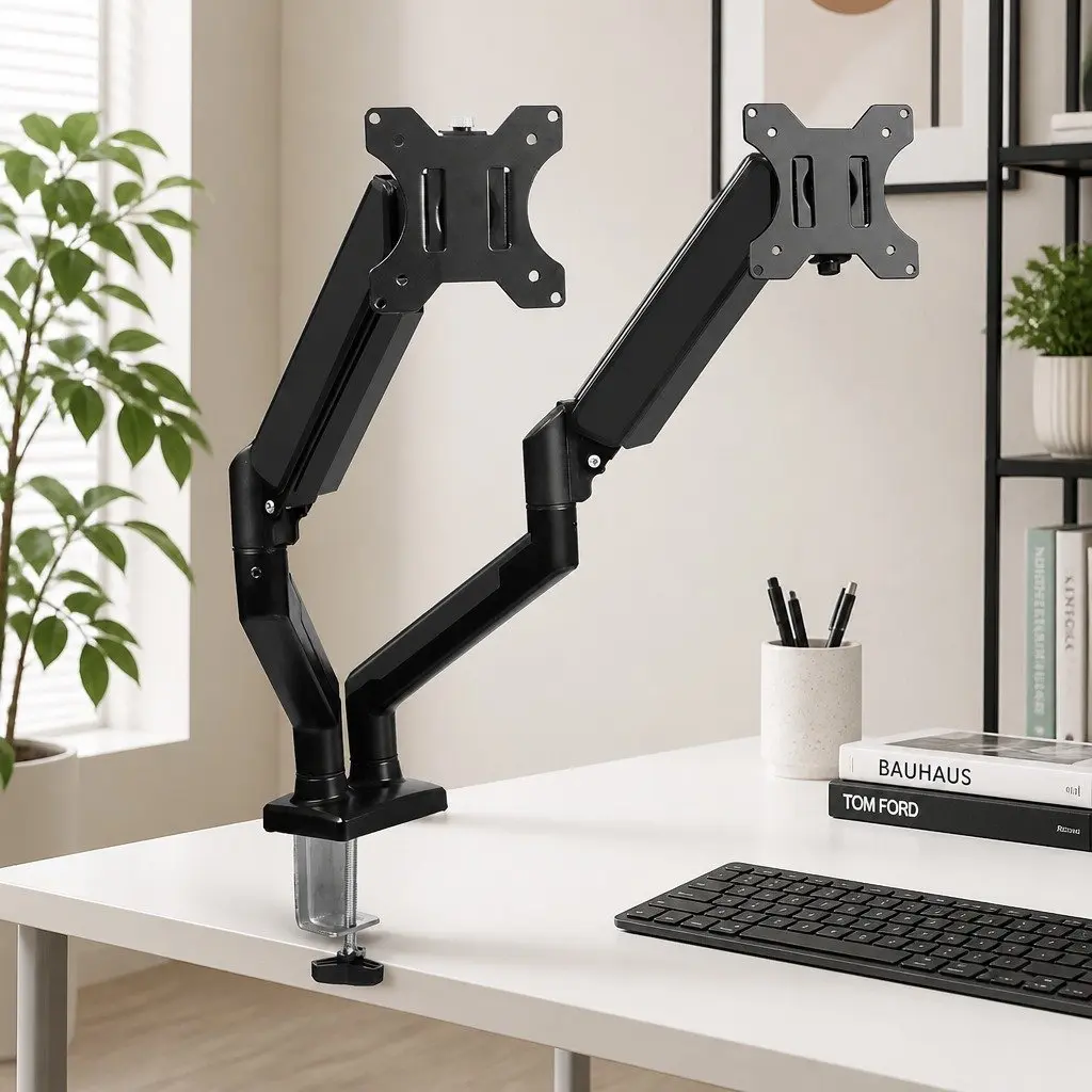 Dual Monitor Arm Stand Adjustable Ergonomic Desk Mount 13"-32" Black