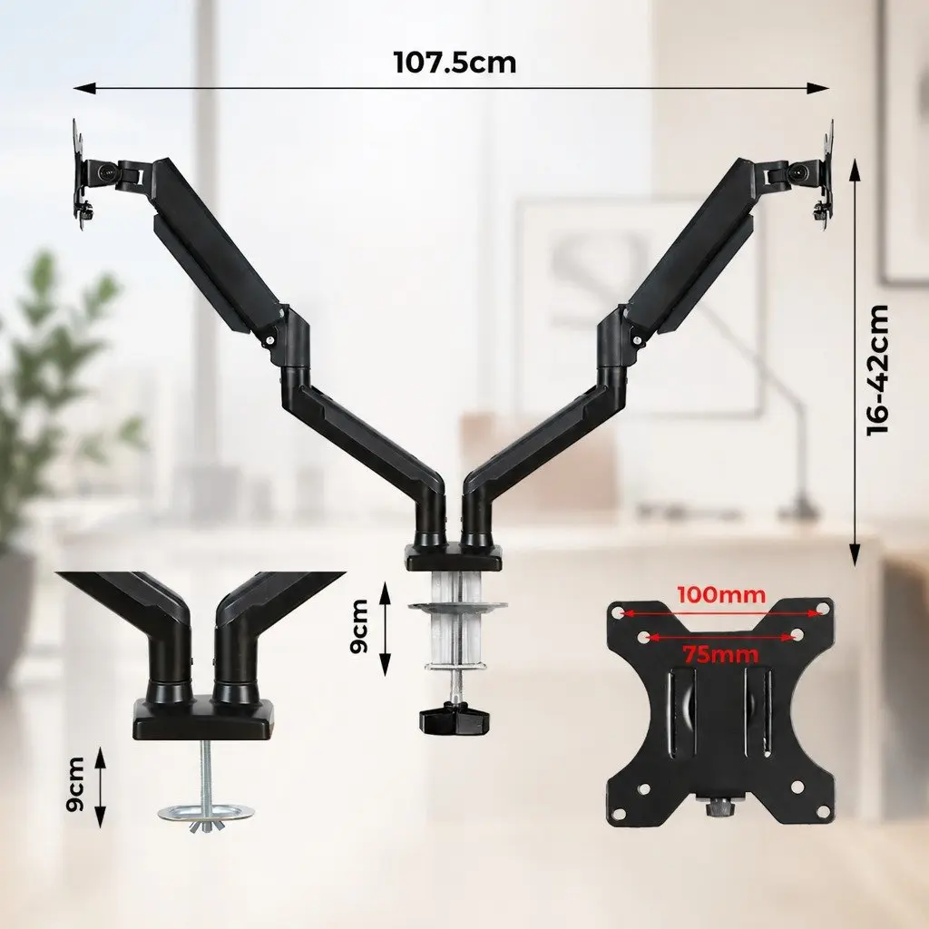 Dual Monitor Arm Stand Adjustable Ergonomic Desk Mount 13"-32" Black