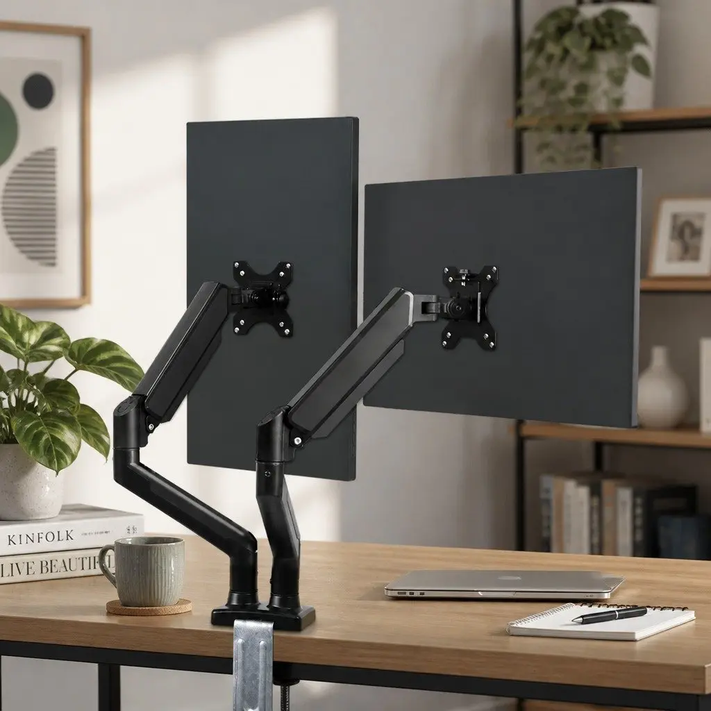 Dual Monitor Arm Stand Adjustable Ergonomic Desk Mount 13"-32" Black