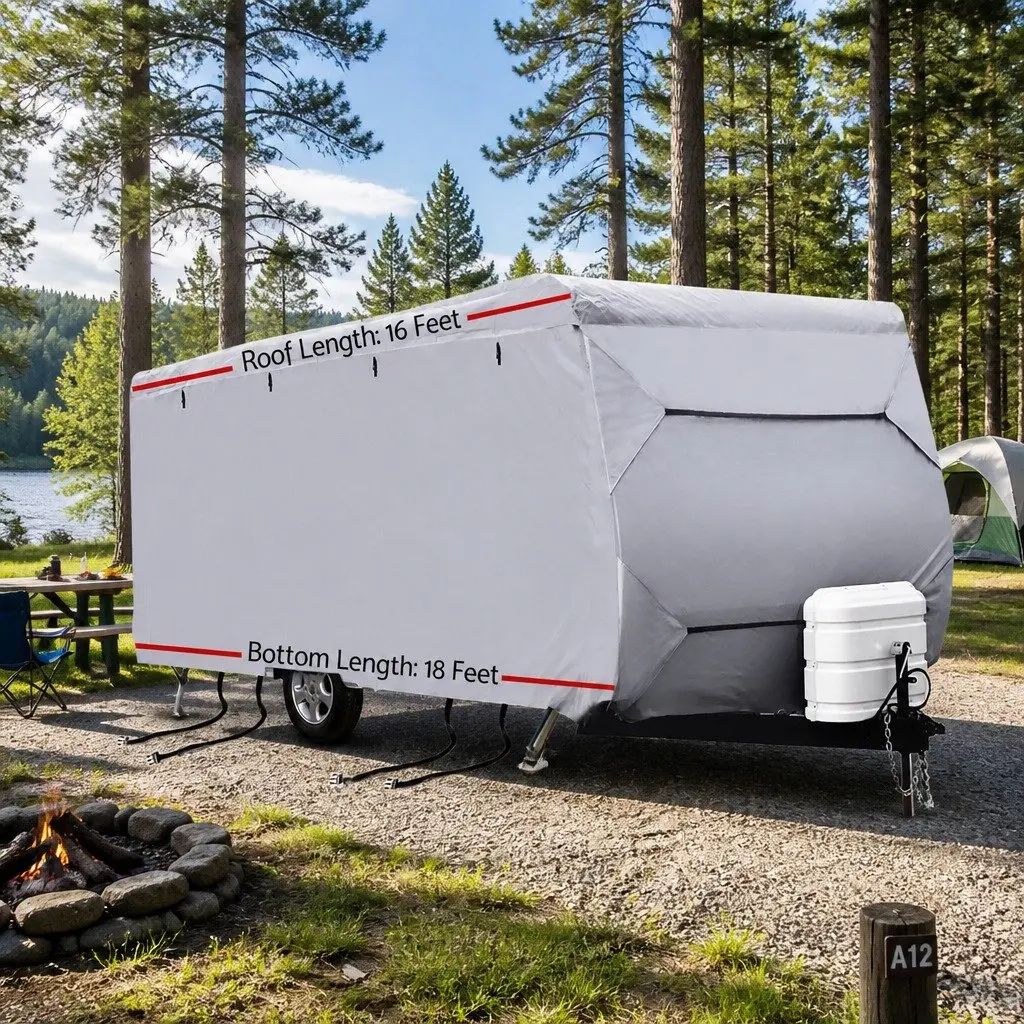 Caravan Cover Waterproof UV Protection 16-18ft 4 Layer Polypropylene Grey