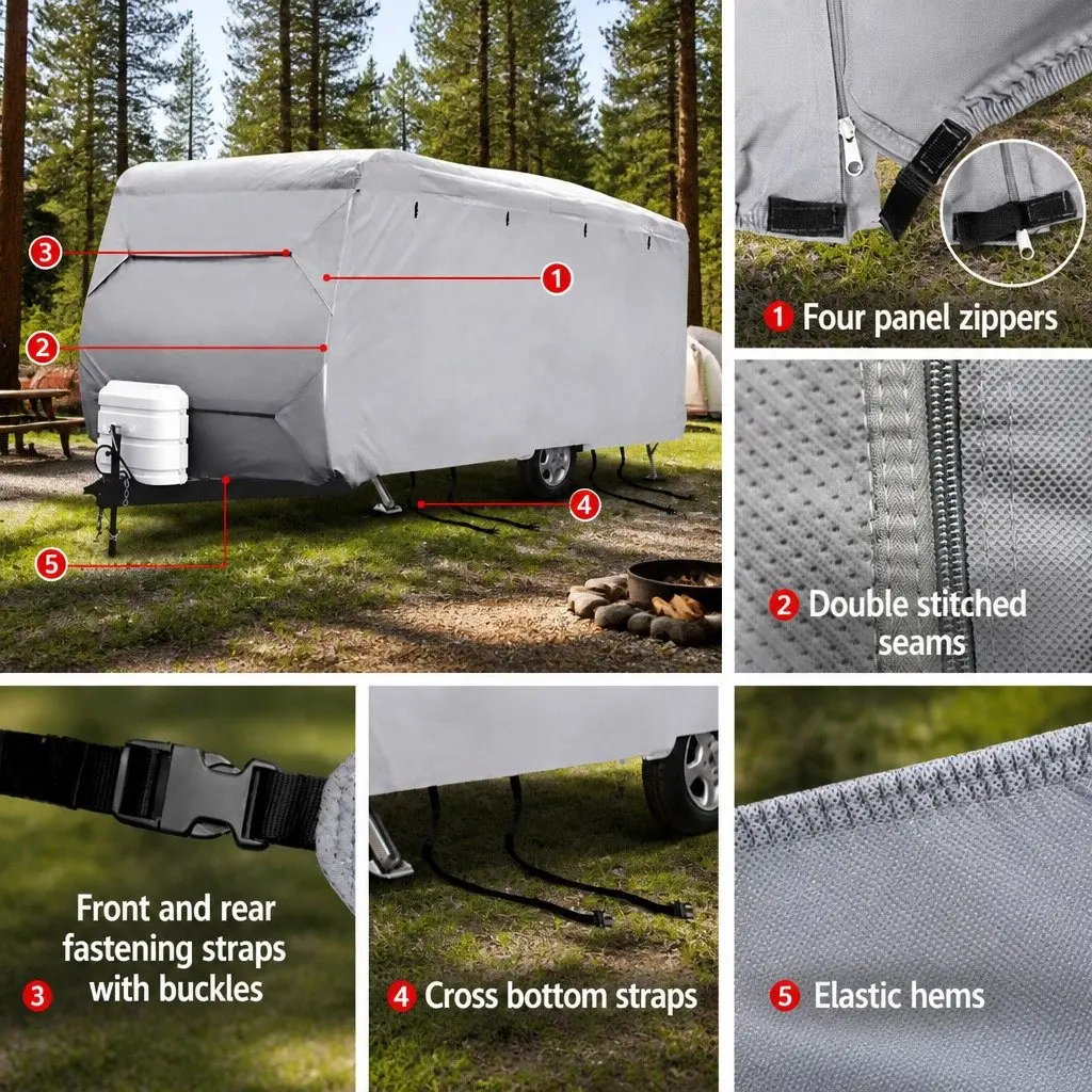 Caravan Cover Waterproof UV Protection 16-18ft 4 Layer Polypropylene Grey