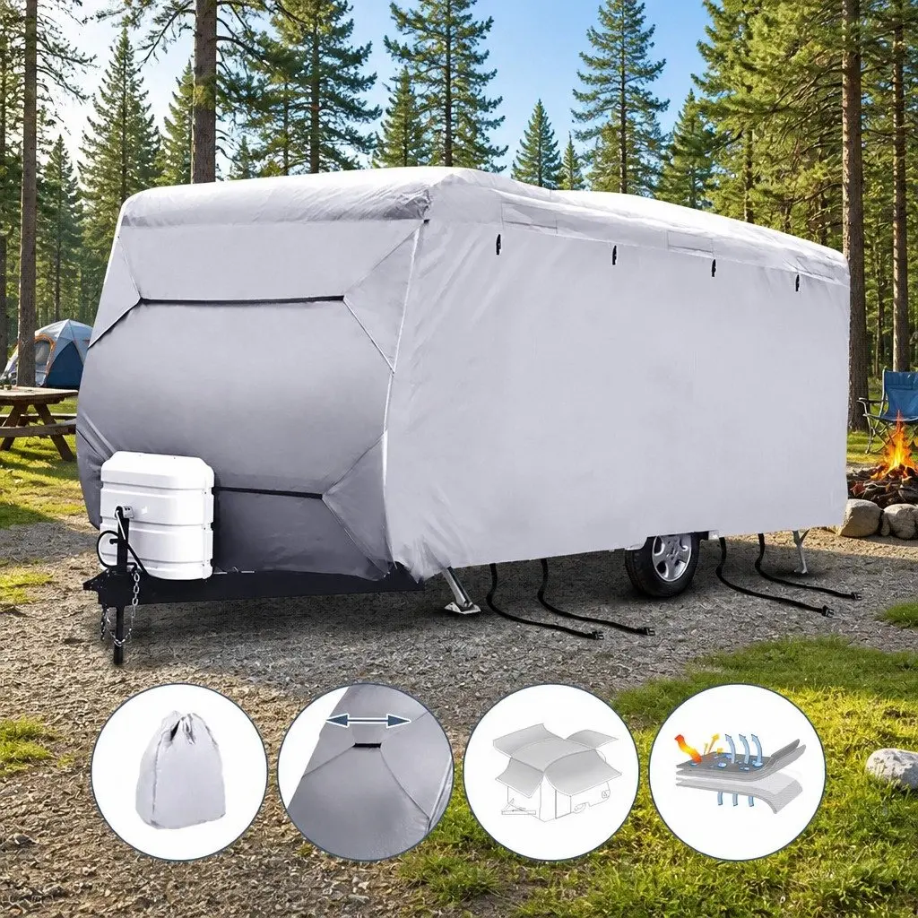 Caravan Cover Waterproof UV Protection 16-18ft 4 Layer Polypropylene Grey