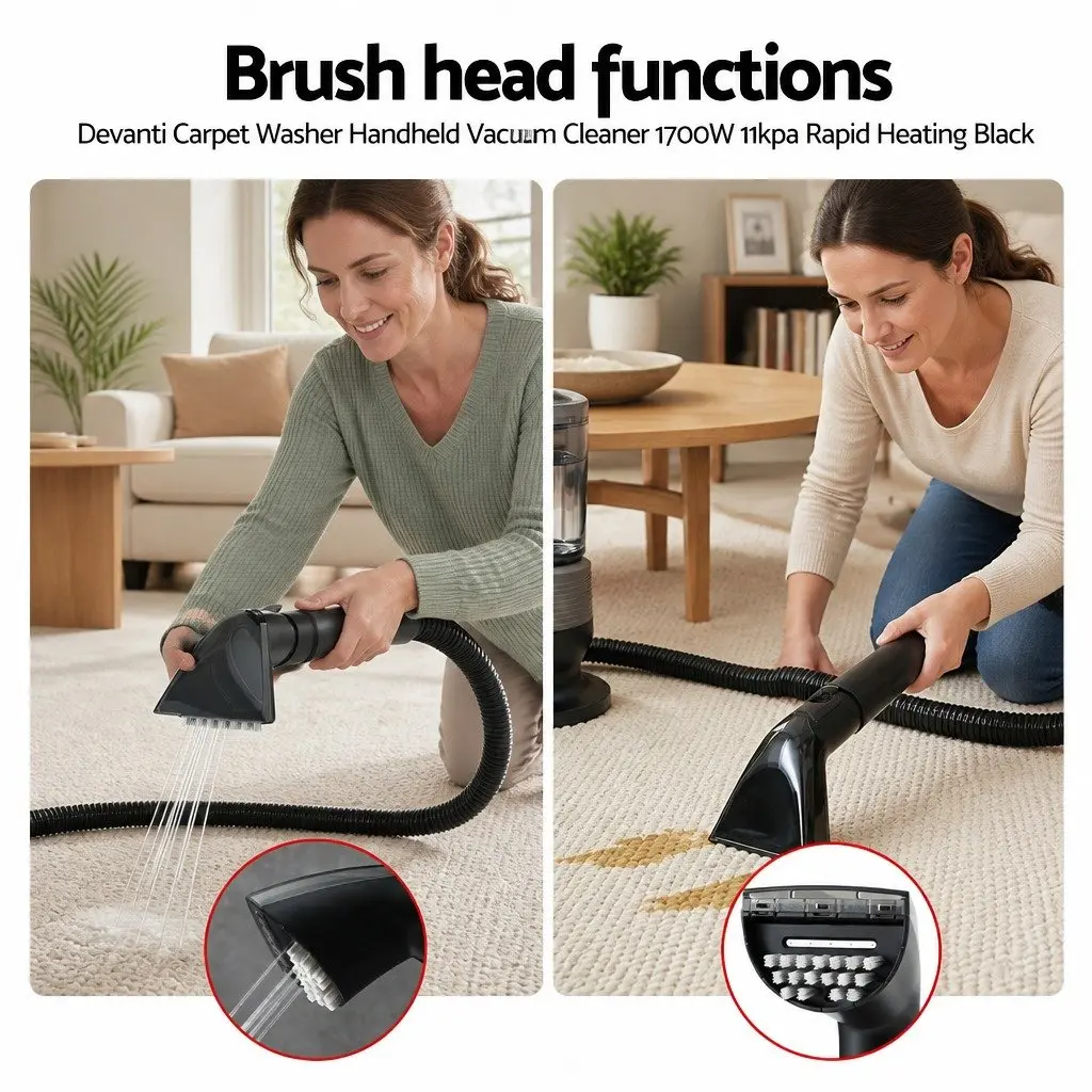 Carpet Washer Handheld Vacuum Cleaner 1700W 11kPa Rapid Heating Black