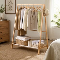 Wooden Clothes Rack Garment Wardrobe Organizer Hanging Storage Shoes Hats