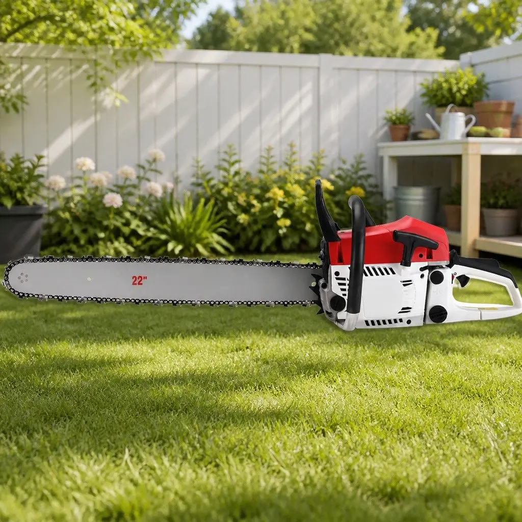 Petrol Chainsaw 62CC 22 Inch Bar Commercial Grade E-Start Cutting Tool Red White