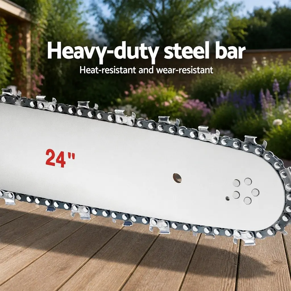 Petrol Chainsaw 62cc 24 Inch Bar E-Start Red White for Tree Pruning and Cutting