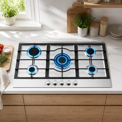 Gas Cooktop 90cm 5 Burner Built-in Hob LPG Natural Gas Stainless Steel Silver
