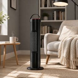 Ceramic Tower Heater 2000W Black Electric Heating Fan Oscillating Thermostat