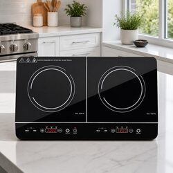 60cm Induction Cooktop Portable Black Ceramic Glass 2 Cooking Zones Touch