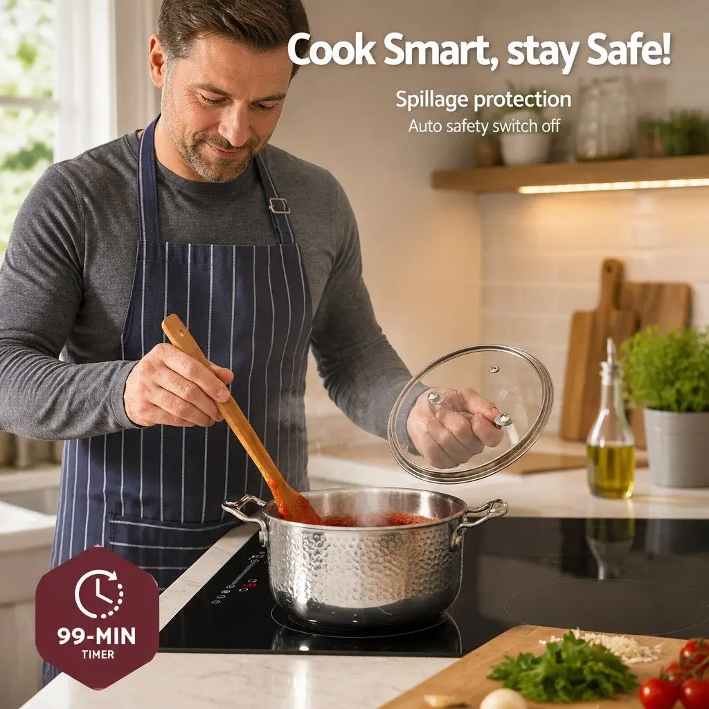 Induction Cooktop 4 Zone Touch Control 60cm Black High-Grade Ceramic Glass Kitchen