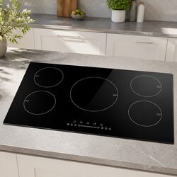 Induction Cooktop 90cm Electric Stove 5 Cooking Zones Touch Control Black Glass