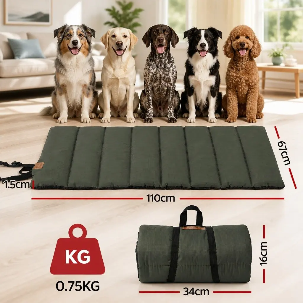 Outdoor Dog Bed Water-Resistant Washable Foldable Travel Mat Green Black