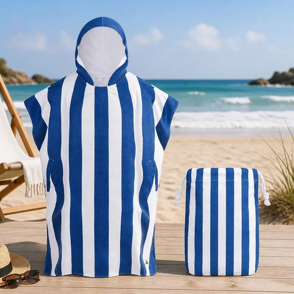 Hooded Poncho Towel Quick Dry Lightweight Compact Travel Whitsunday Blue