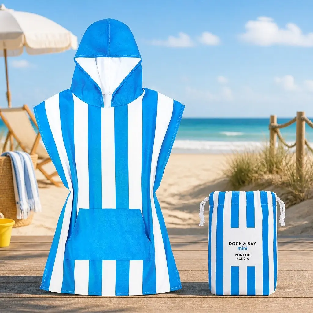 Hooded Poncho Towel Quick Dry XS 2-4 Years Bondi Blue