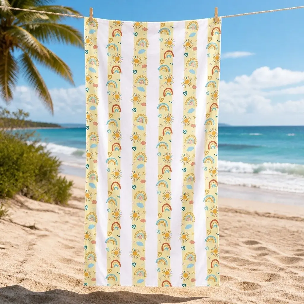 Kids Beach Towel Quick Dry Lightweight Compact Sand Free Rainbow Road Child Size
