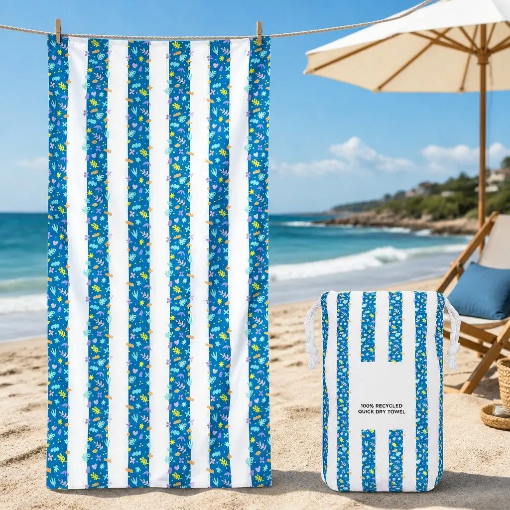 Kids Beach Towel Quick Dry Compact Lightweight Sand Free Playful Colours