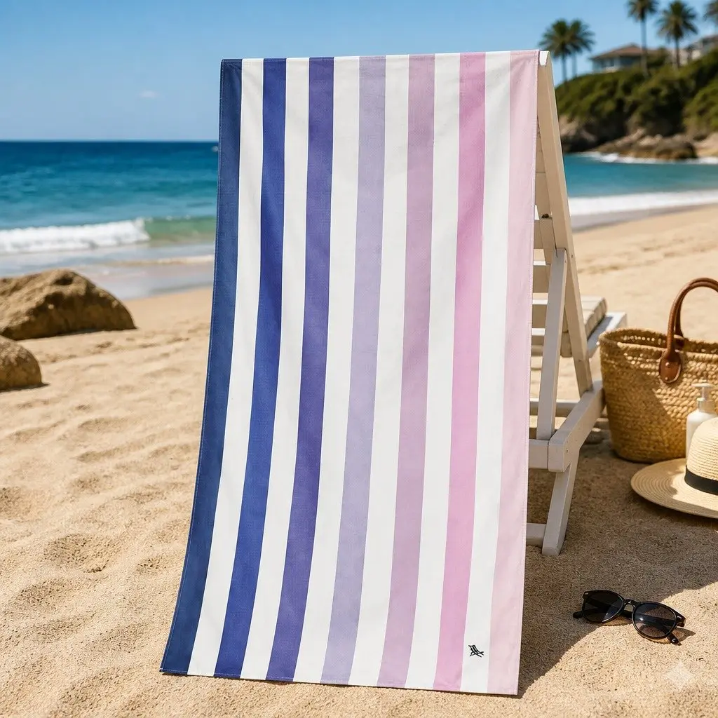 Extra Large Quick Dry Beach Towel Sand Free Cabana Striped Pattern Lightweight Compact Dusk to Dawn