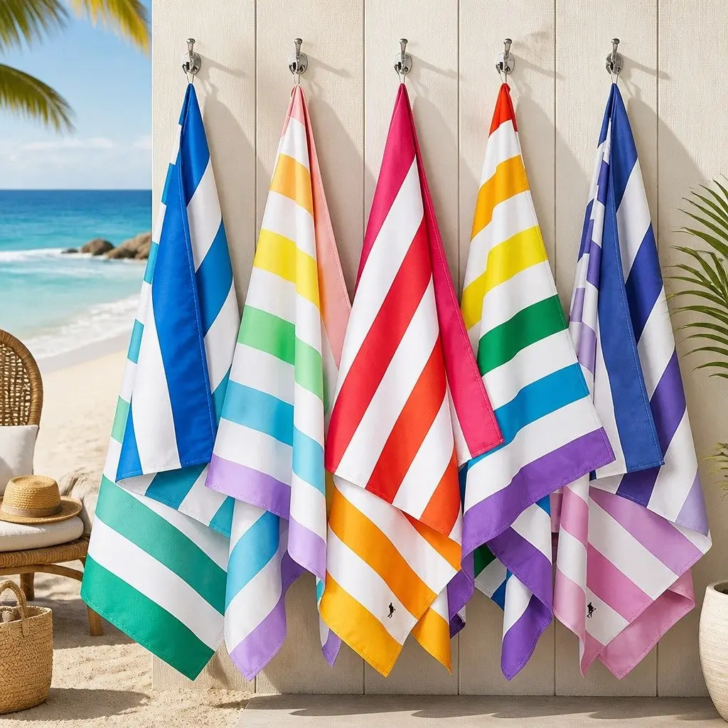 Extra Large Quick Dry Beach Towel Sand Free Cabana Striped Pattern Lightweight Compact Dusk to Dawn