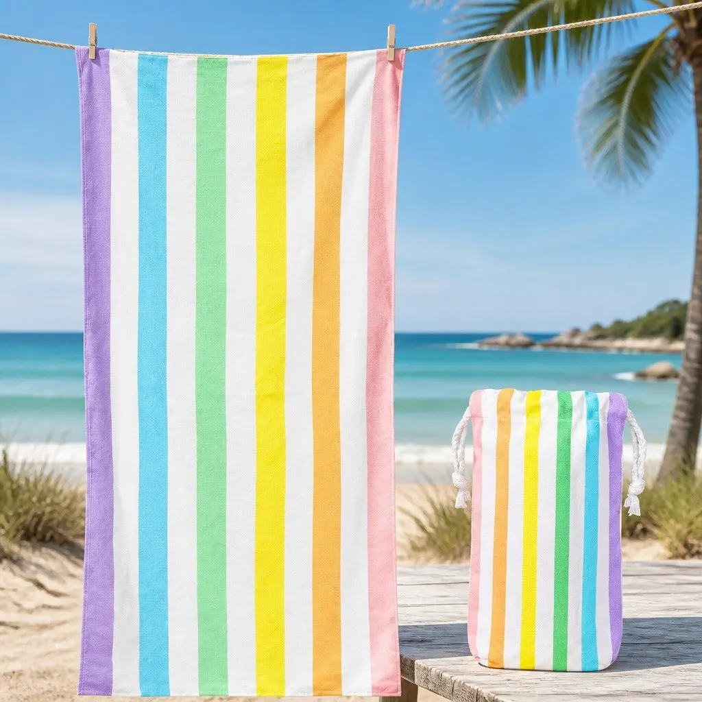 Beach Towel XL Quick Dry Striped Unicorn Waves