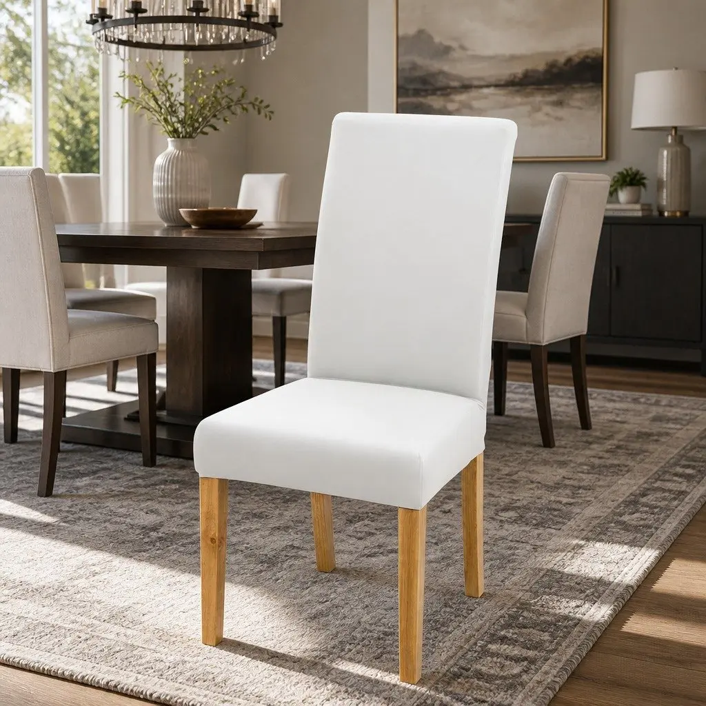 Dining Chair Covers Stretch Slipcovers 6 Pack White Spandex Polyester