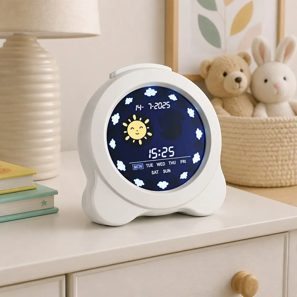 Digital Day Clock LCD Display 3.8 Inch White for Children with Dual Alarm and Day Night Display