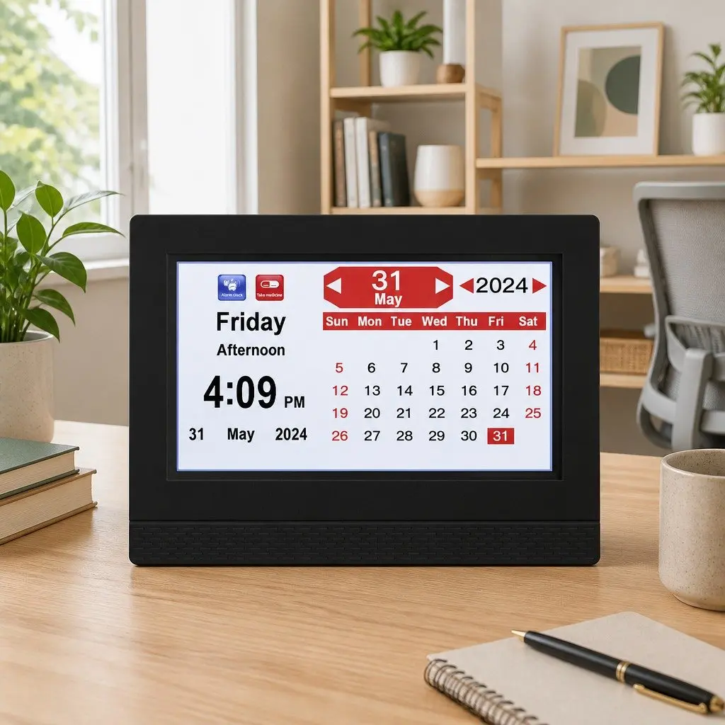 Digital Day Clock 7 Inch LCD Display with Remote Control Black