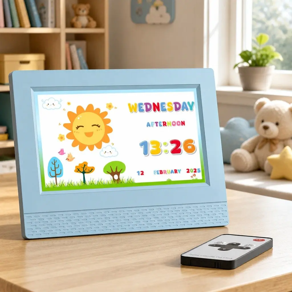 Digital Clock 7 Inch LCD Display Alarm Sleep Trainer Blue