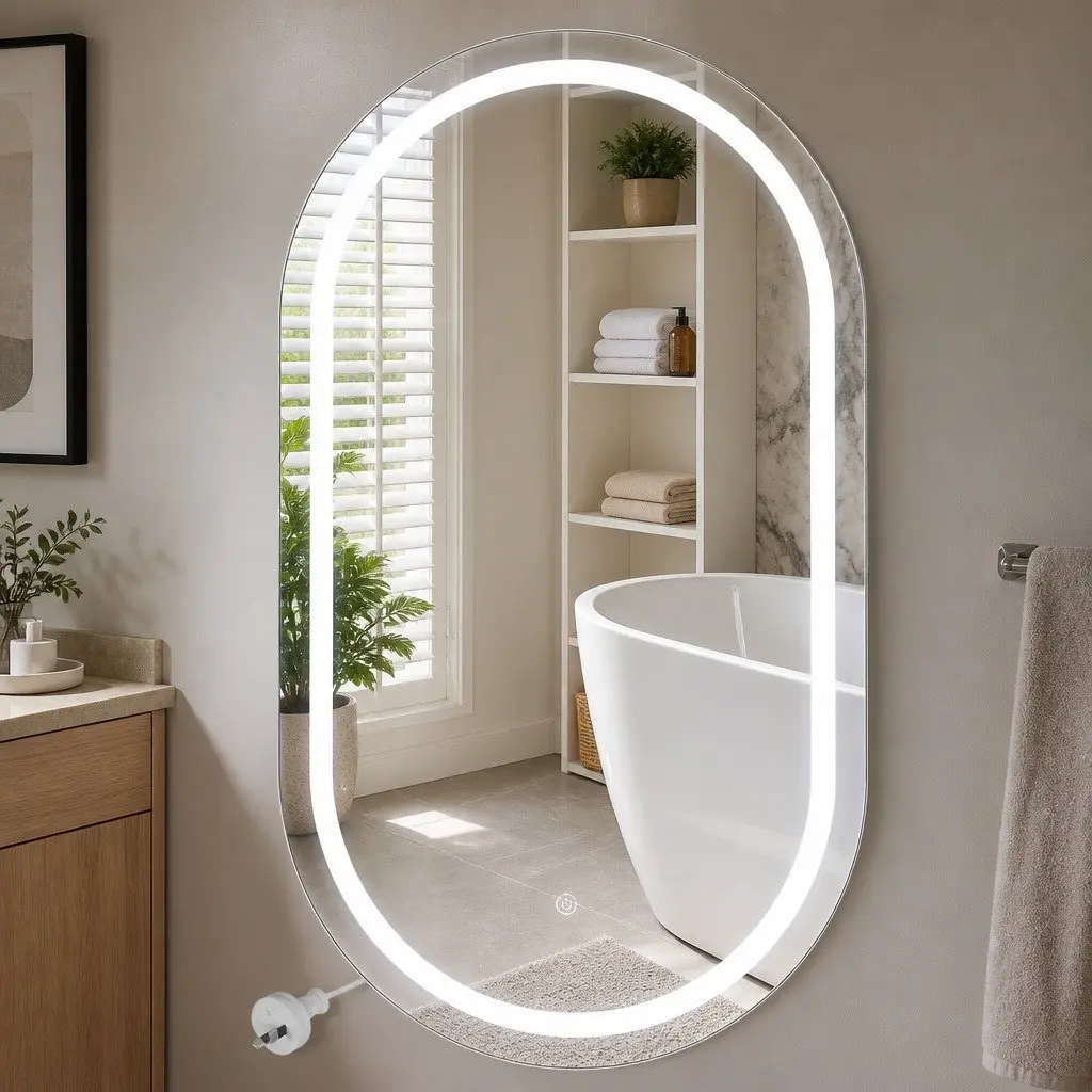 LED Wall Mirror Oval Anti-fog Adjustable Lighting 50x75cm