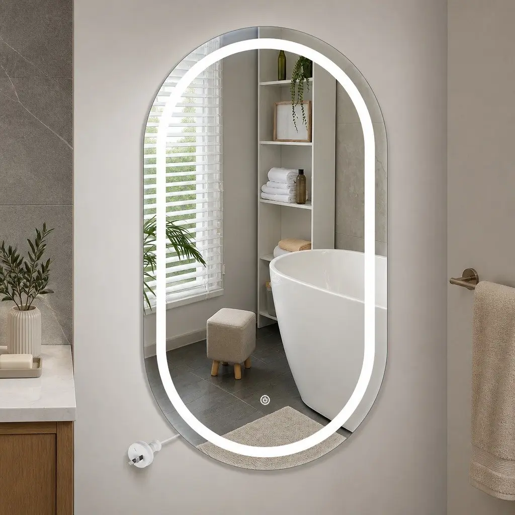 LED Wall Mirror Oval Anti-fog 50x90cm Adjustable Brightness and Colour Temperature