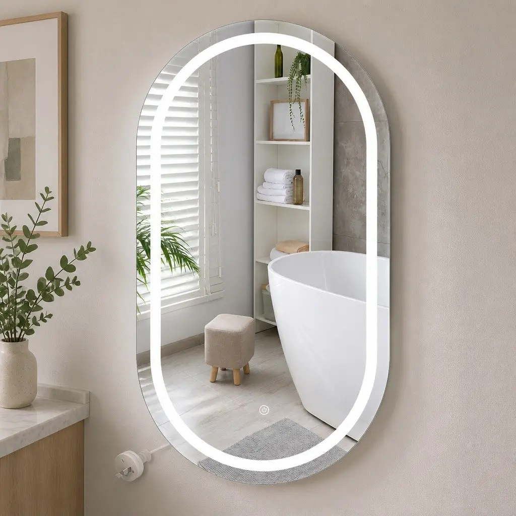 LED Wall Mirror Oval Anti-fog Adjustable Brightness 60x100cm