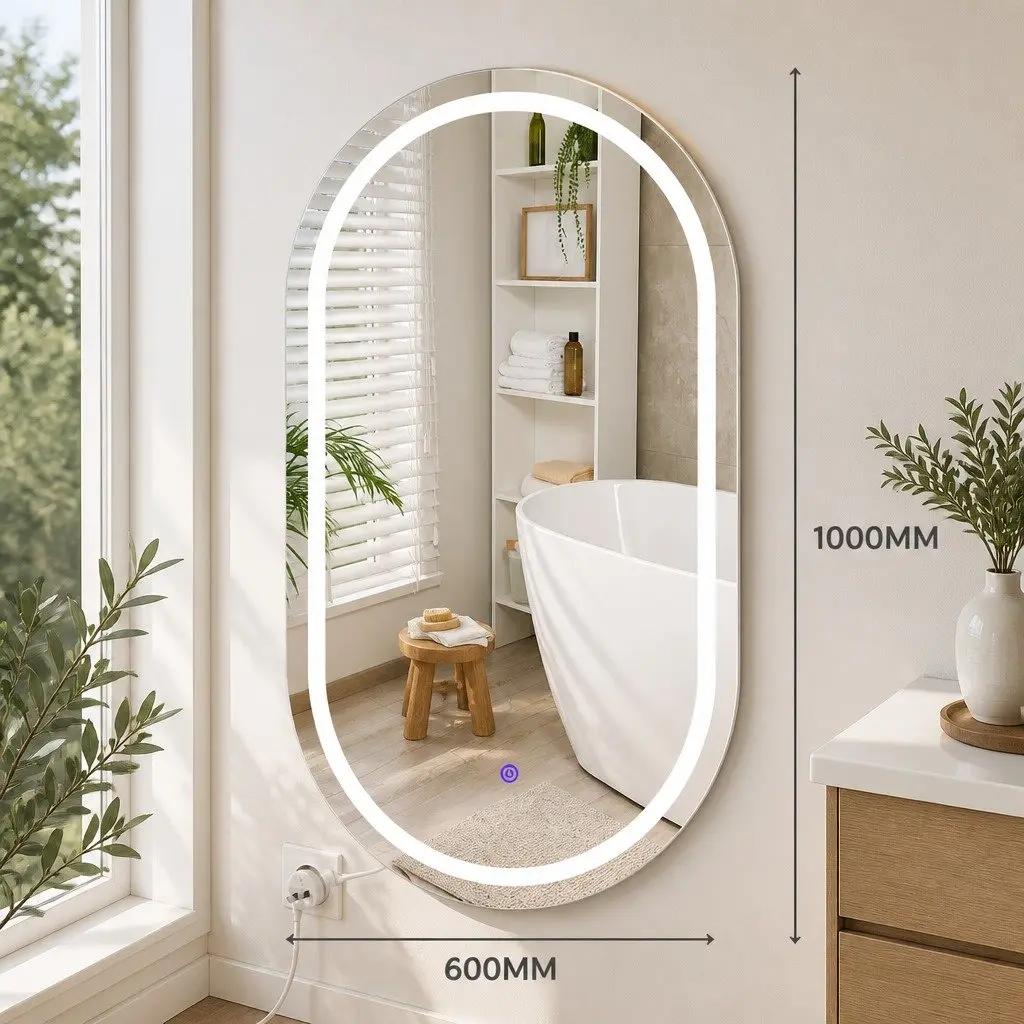 LED Wall Mirror Oval Anti-fog Adjustable Brightness 60x100cm