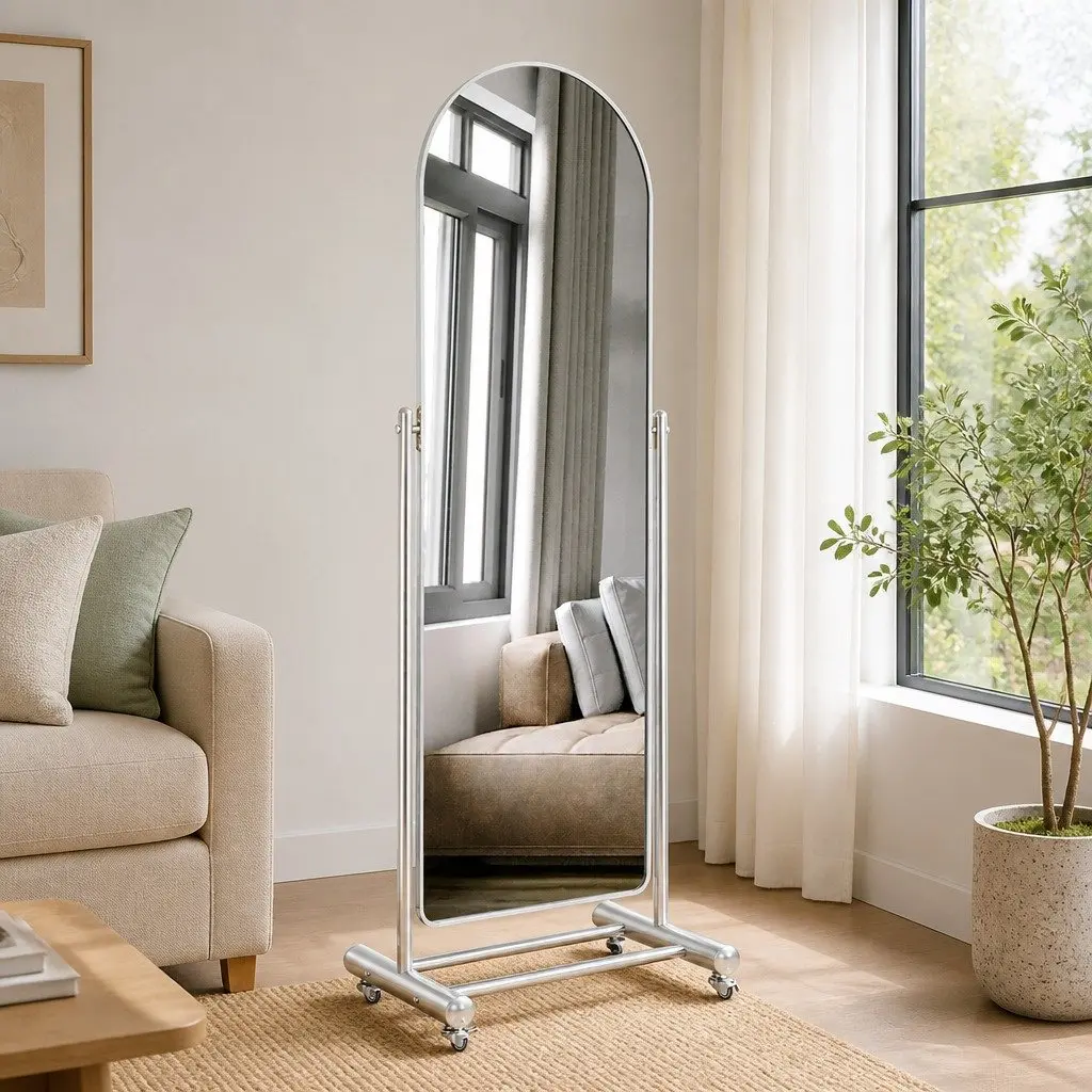 Full Length Arch Mirror Adjustable Angle 165cm Silver Aluminium Alloy Frame