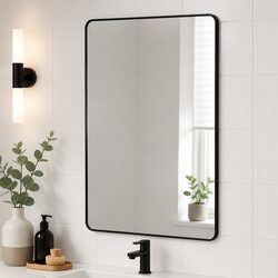 Rectangle Wall Mirror 75x50cm Black Bathroom Vanity Home Decor Mounted Glass