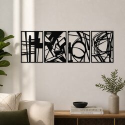 Metal Wall Art 4 Piece Set Abstract Minimalist Line Design Home Decor Black