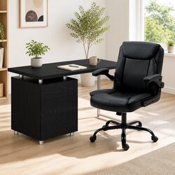 Office Chair and Computer Desk Set Black Executive Workstation Combo Pack