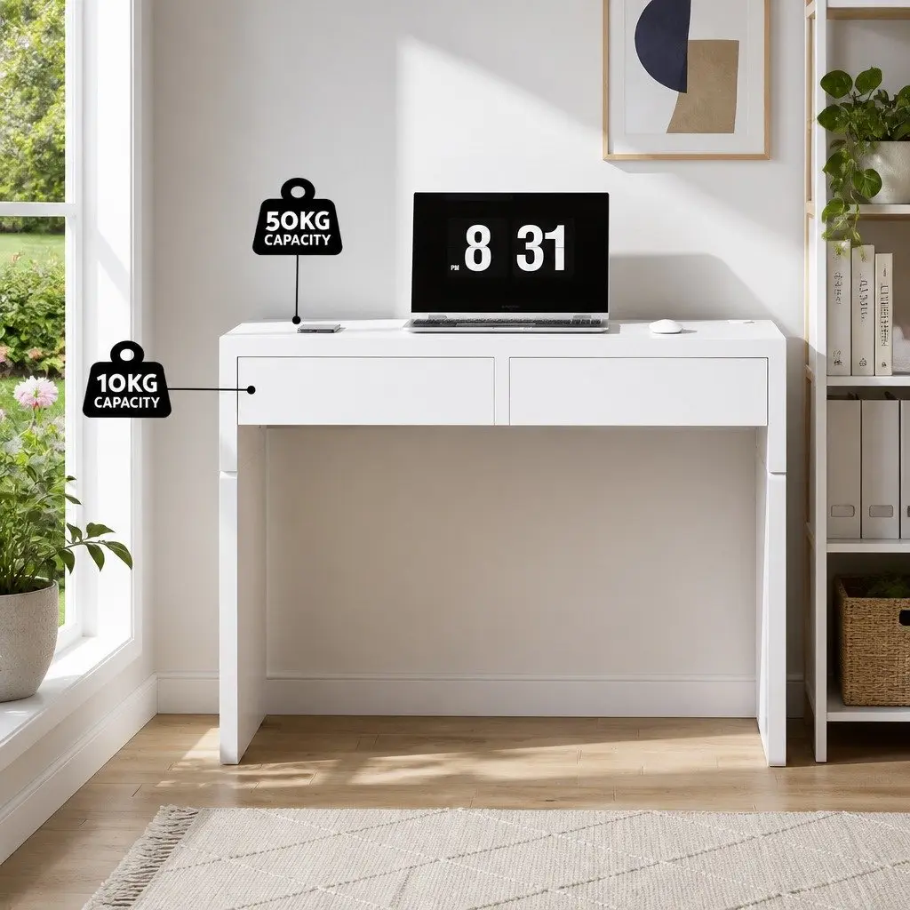 Computer Desk with Drawers White Contemporary Study Office Workstation