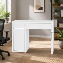 Computer Desk with 2 Drawers 3-Tier Cabinet Storage White Office Furniture